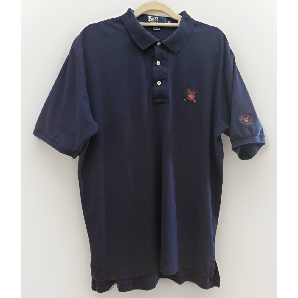 Men's Vintage Ralph Lauren XL Navy Golf Polo Shirt Crest Logo Preppy 90s‎ Y2K